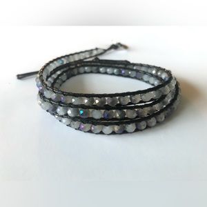 Caroline ROUSSEL Jewelry Bracelet; 3 times wrap; crystal; grey/blue. New.